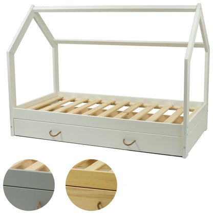 Toddler Wooden House Bed with Drawers