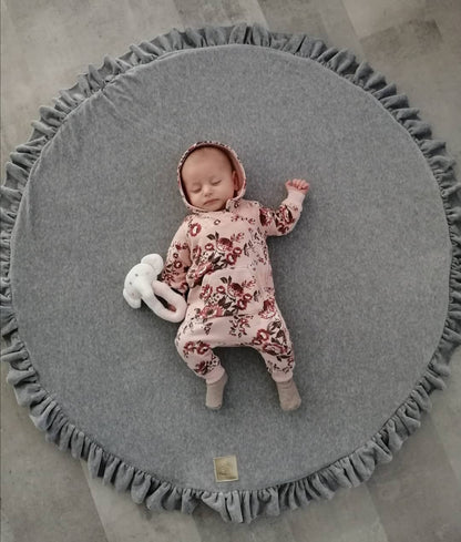 MeowBaby Round Velvet Play Mat with frill for Toddlers and Babies Crawling