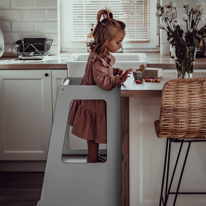 MeowBaby Toddler Wooden Kitchen Helper - Learning tower Scandi-style