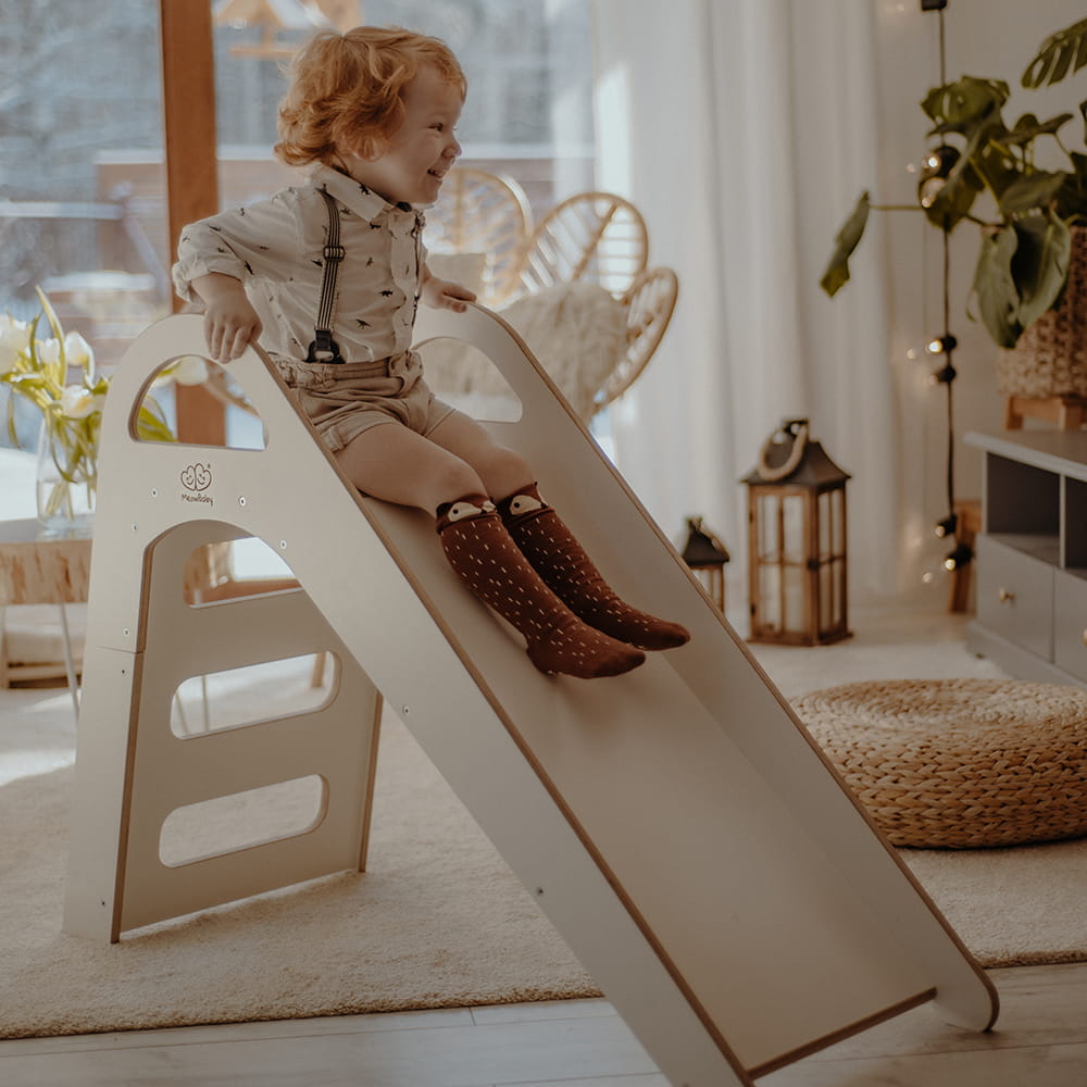 MeowBaby White Toddler Wooden Scandi-style Slide