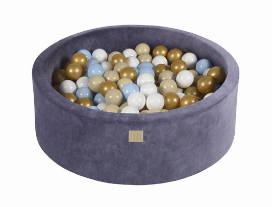 MeowBaby Round Grey-Blue Velvet 30cm Ball Pit with 200 balls