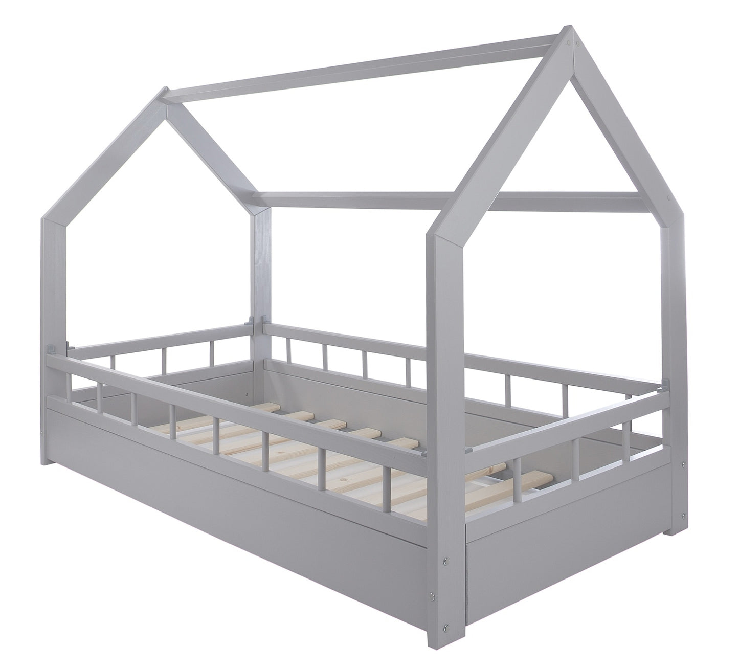 Toddler Wooden House Bed with Barriers