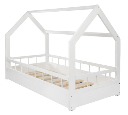 Toddler Wooden House Bed with Barriers