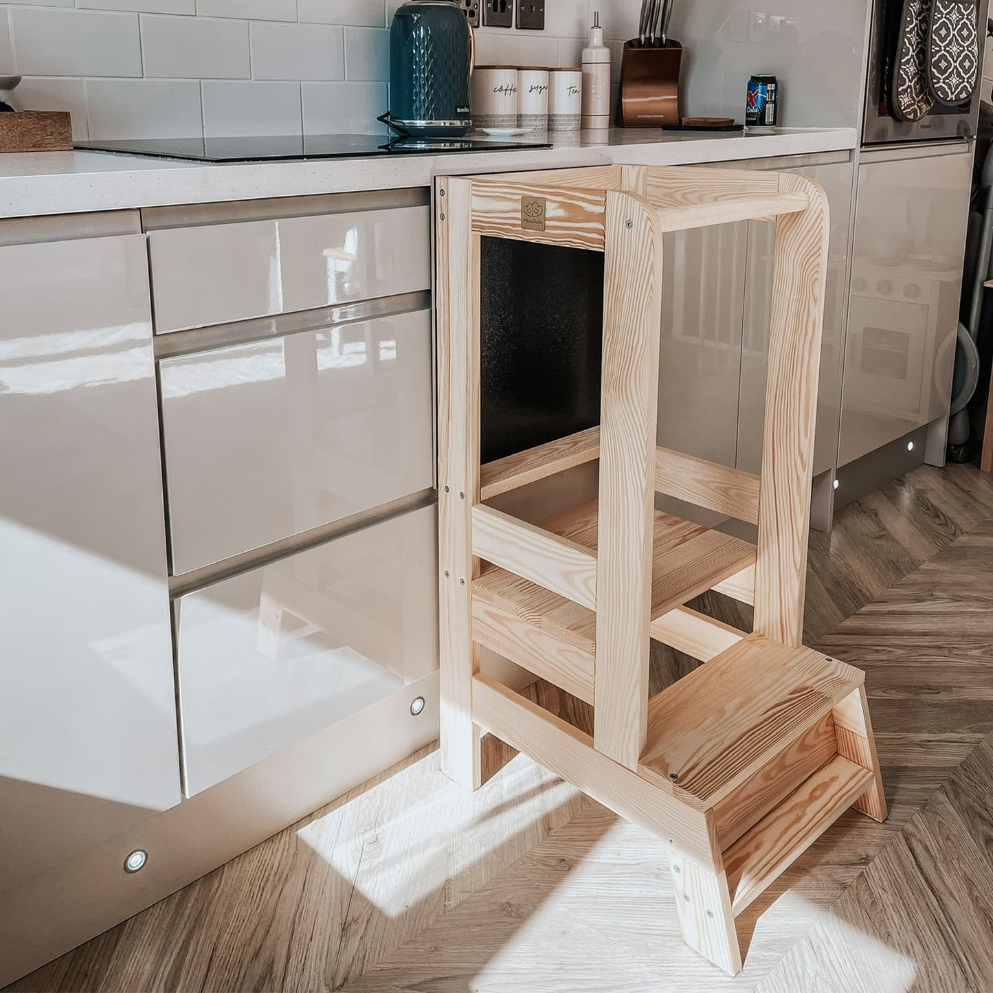 MeowBaby Toddler Wooden Kitchen Helper - Learning tower with blackboard