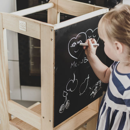 MeowBaby Toddler Wooden Kitchen Helper - Learning tower with blackboard