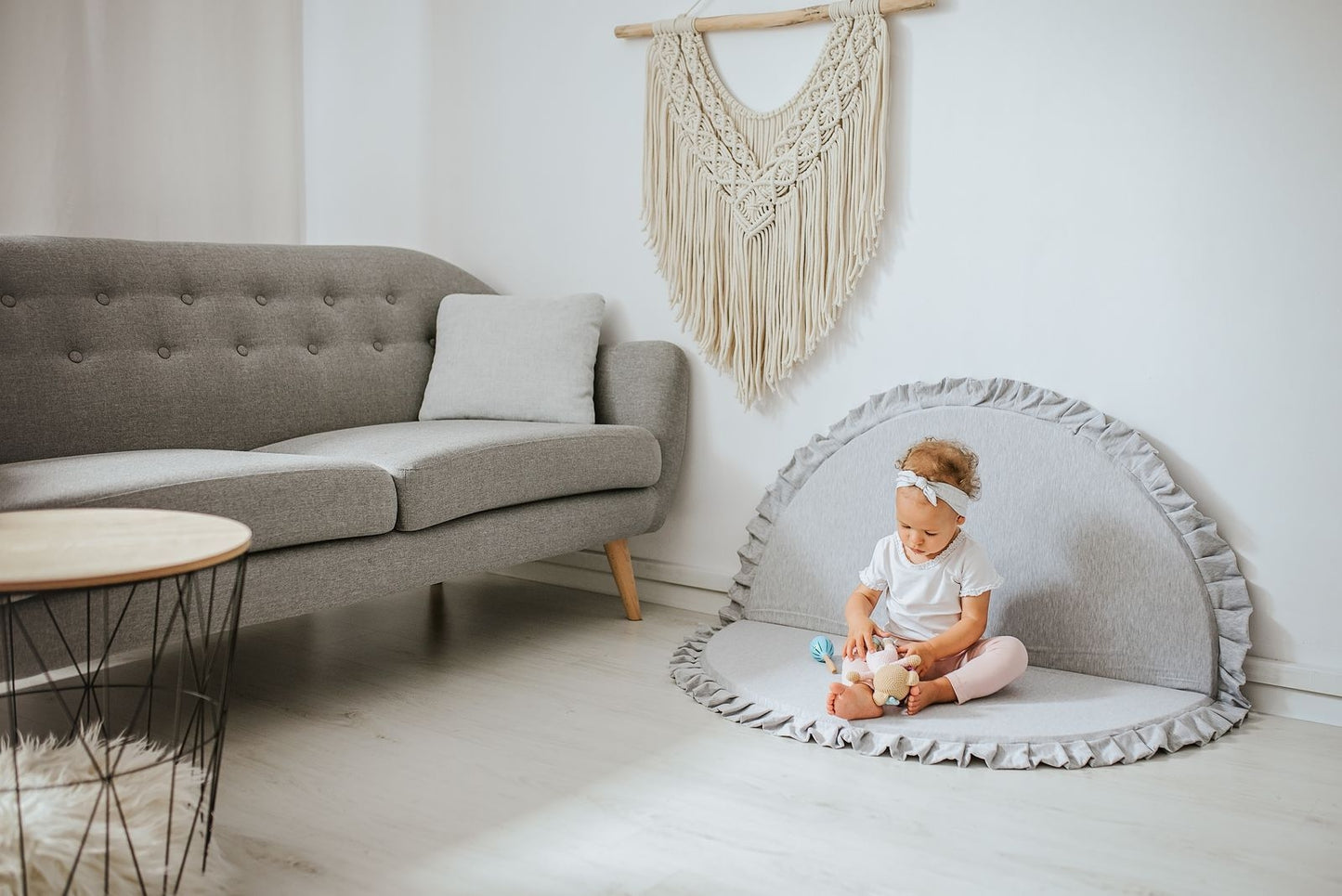 Grey Soft Cotton Round Toddlers and Babies Crawling Play Mat