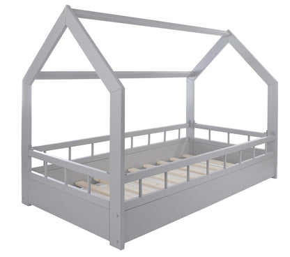 Toddler Wooden House Bed with Barriers