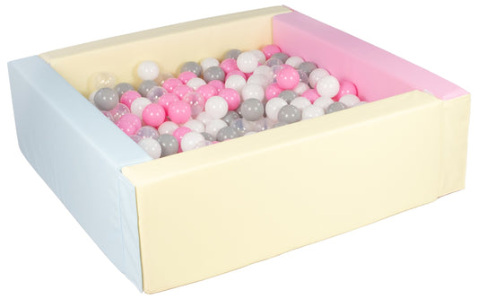 Square Ball Pit in Eco Leather with 200 balls - Pastel