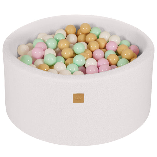 Premium MeowBaby White Round Boucle 40cm Ball Pit with 300 balls