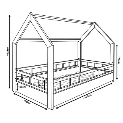 Toddler Wooden House Bed with Barriers