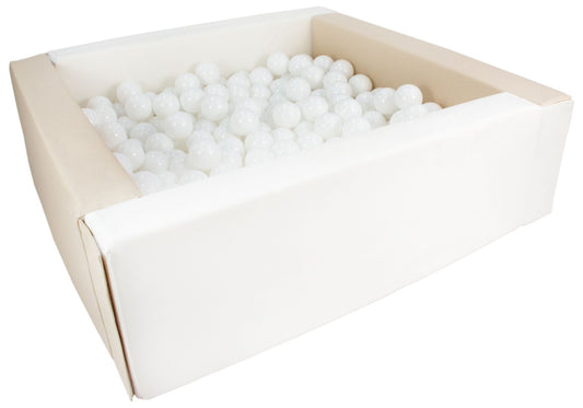 Square Ball Pit in Eco Leather with 200 balls - Beige & White