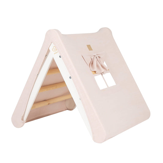 MeowBaby Pink Toddler House Wooden Montessori Ladder with Linen cover