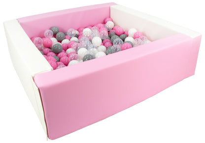 Square Ball Pit in Eco Leather with 200 balls - Pink & White